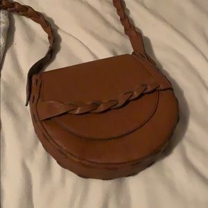 Brown leather crossbody saddle bag